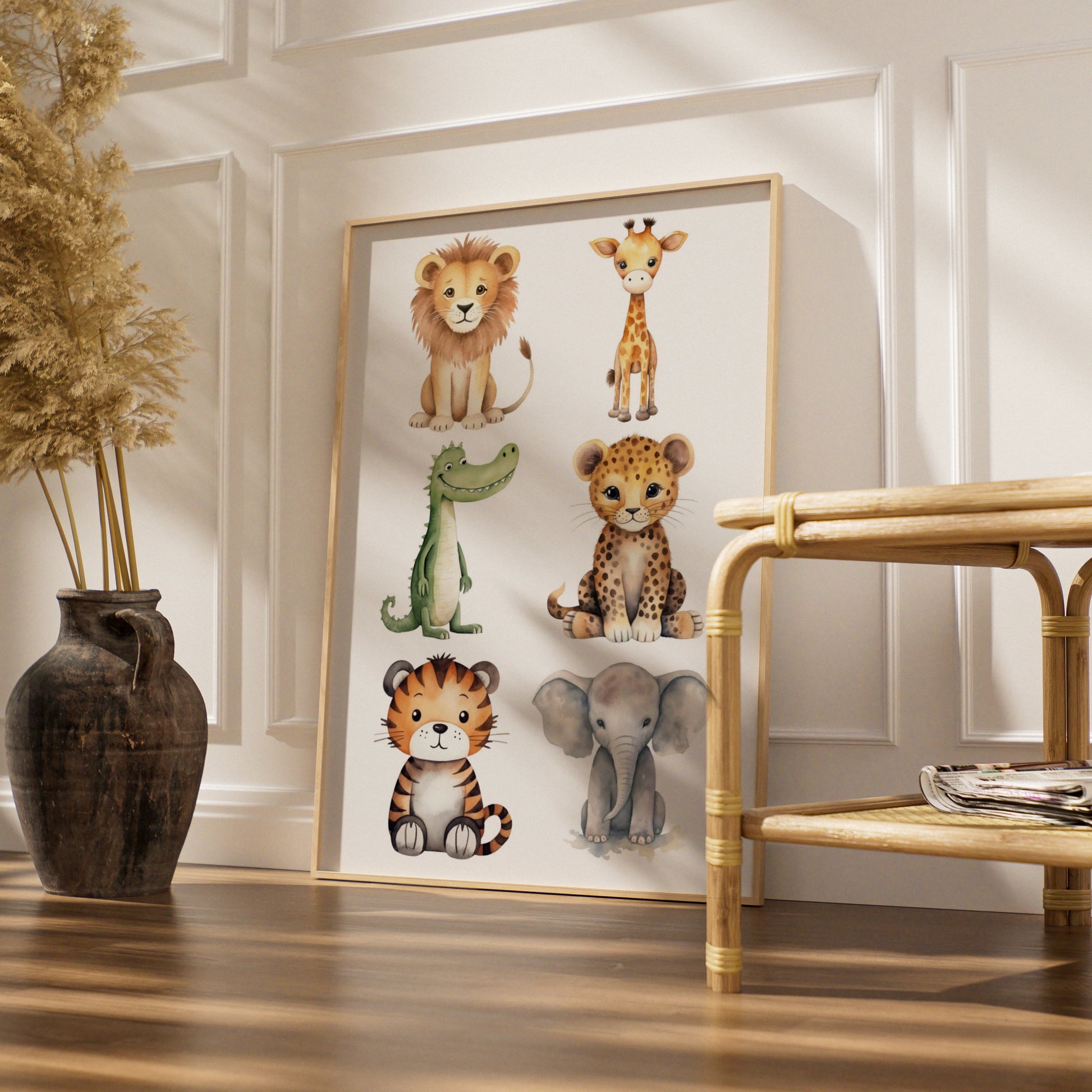 Safari Nursery Wall Art, Cute Baby Animals Poster, Lion Elephant Giraffe Tiger Kids Room Print