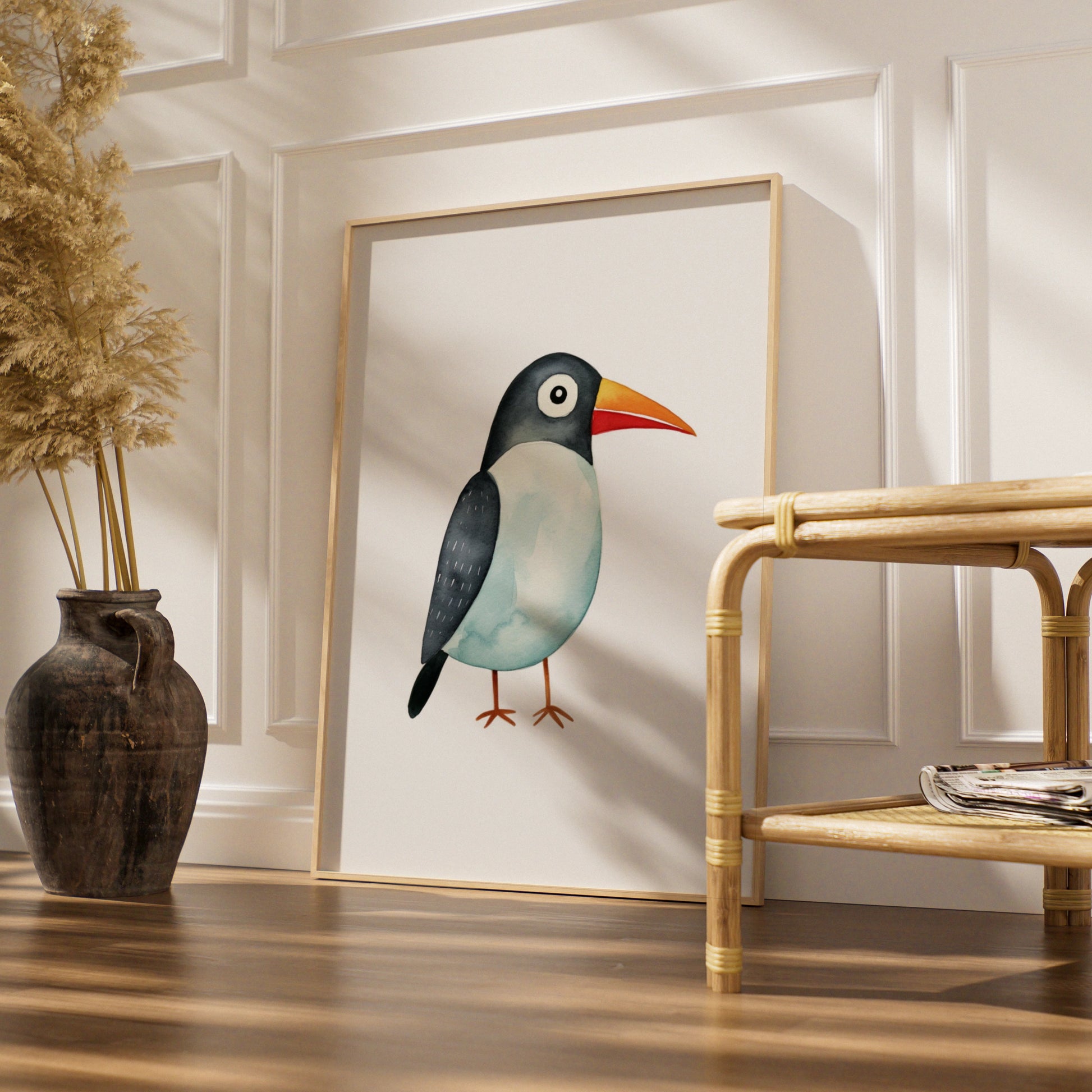 Cute Bird Nursery Wall Art, Watercolour Animal Poster, Kids Room Print, Baby Decor
