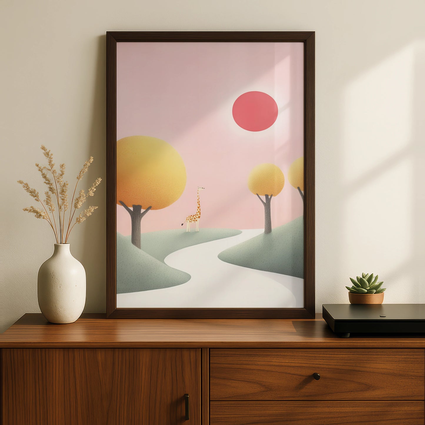 Giraffe Nursery Wall Art, Pink Safari Print, Baby Girl Room Poster, Kids Animal Decor