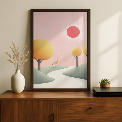Giraffe Nursery Wall Art, Pink Safari Print, Baby Girl Room Poster, Kids Animal Decor