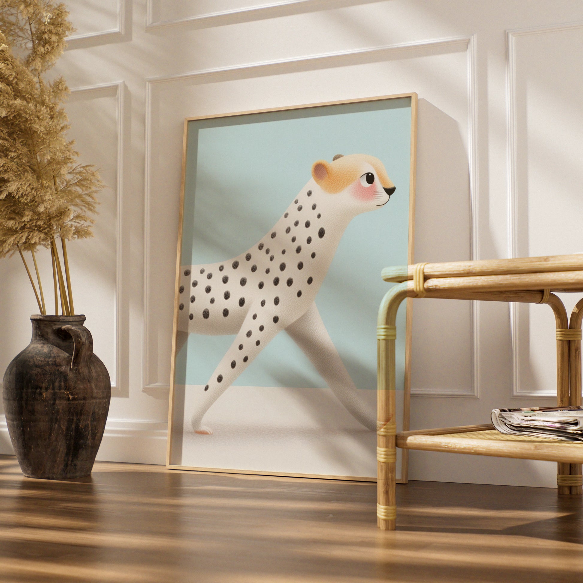 Cheetah Nursery Wall Art, Cute Animal Print, Baby Blue Kids Room Poster, Safari Decor
