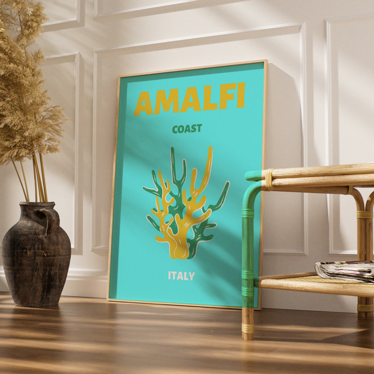 Amalfi Coast Travel Poster, Italy Wall Art, Retro Coastal Print, Mediterranean Decor