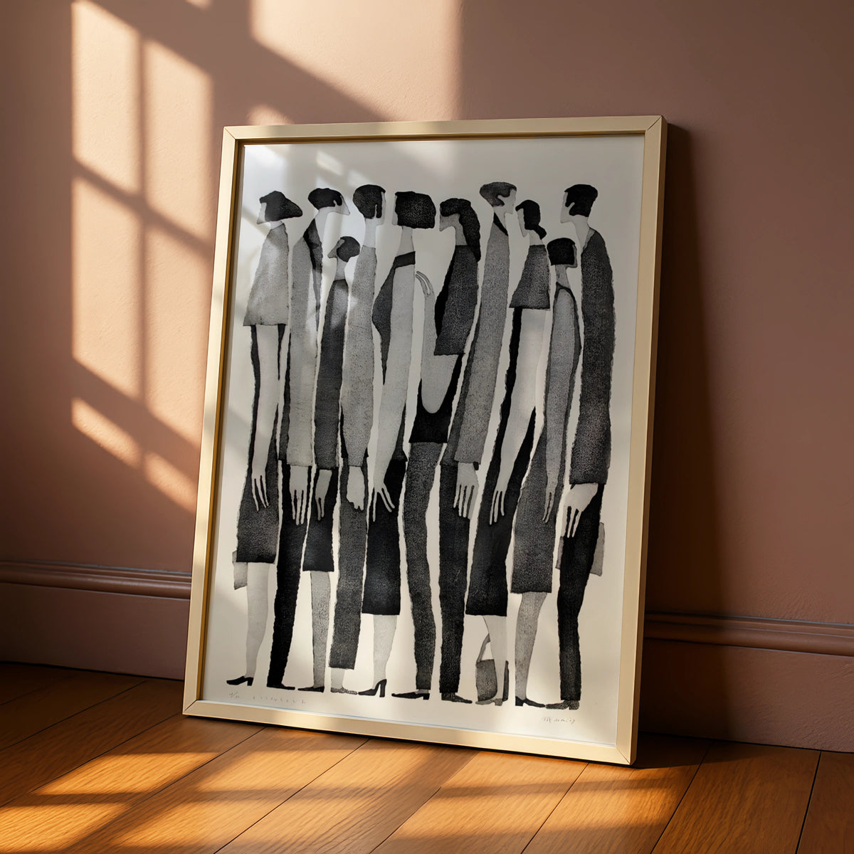 Monochrome Figures Poster, Abstract People Wall Art, Black and White Minimalist Print