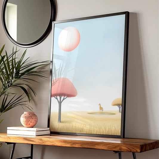 Giraffe Nursery Wall Art, Safari Animal Print, Pastel Kids Room Poster, Baby Girl Decor