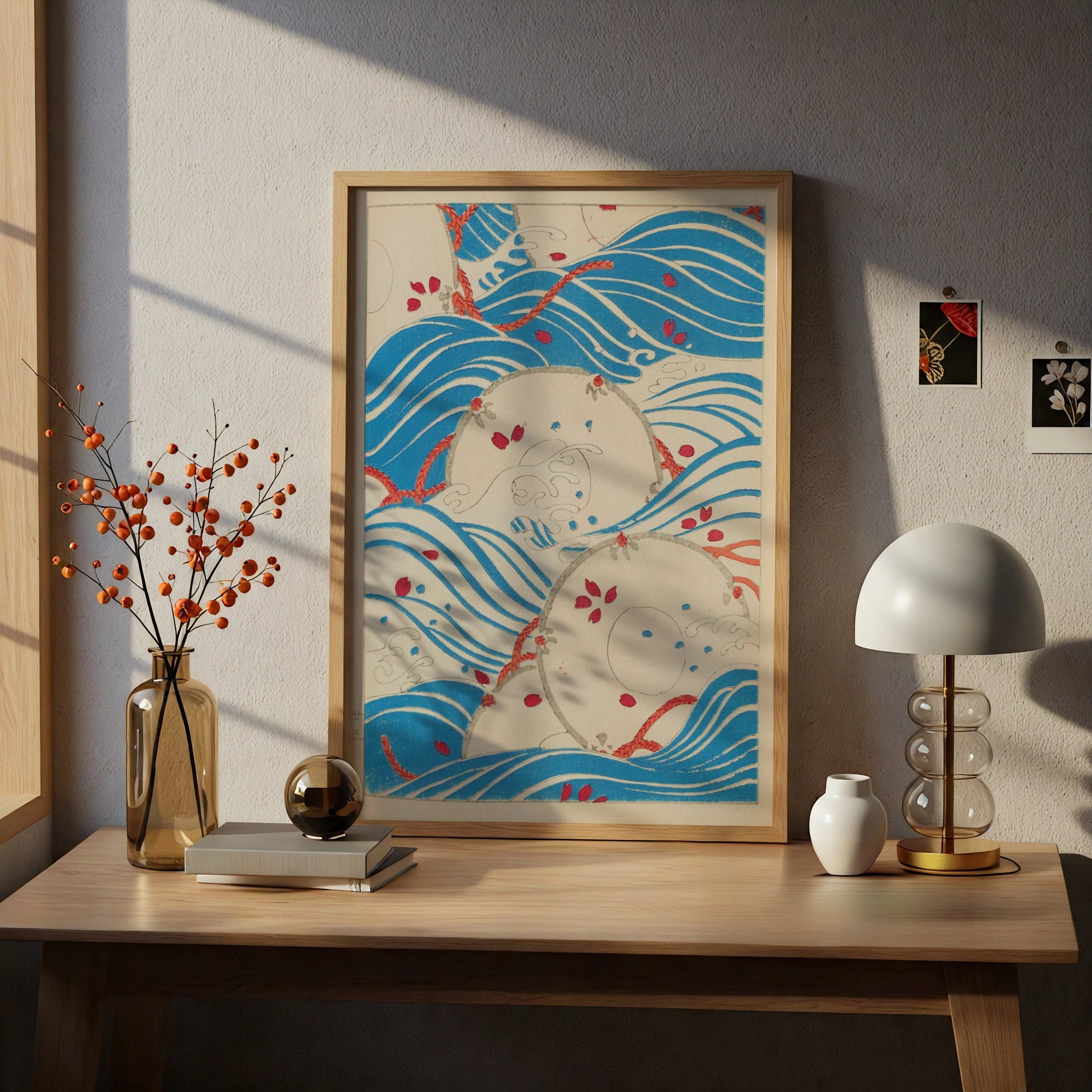 Japanese Woodblock Wave Art, Vintage Bijutsukai Print, Floral Japandi Wall Poster – A4 print
