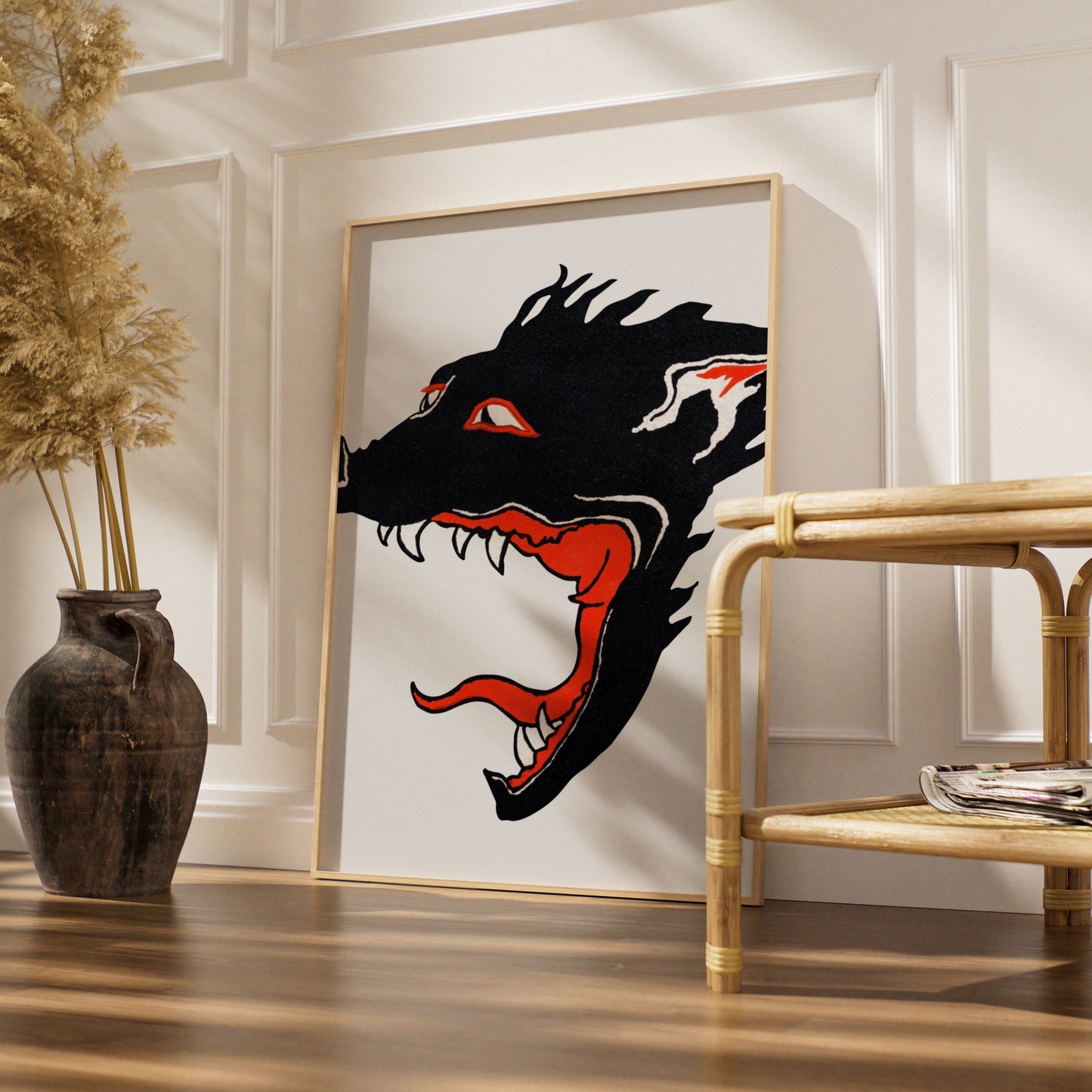 Halloween Wolf Poster, Black Red Werewolf Art Print, Spooky Wall Art, Gothic Horror Decor