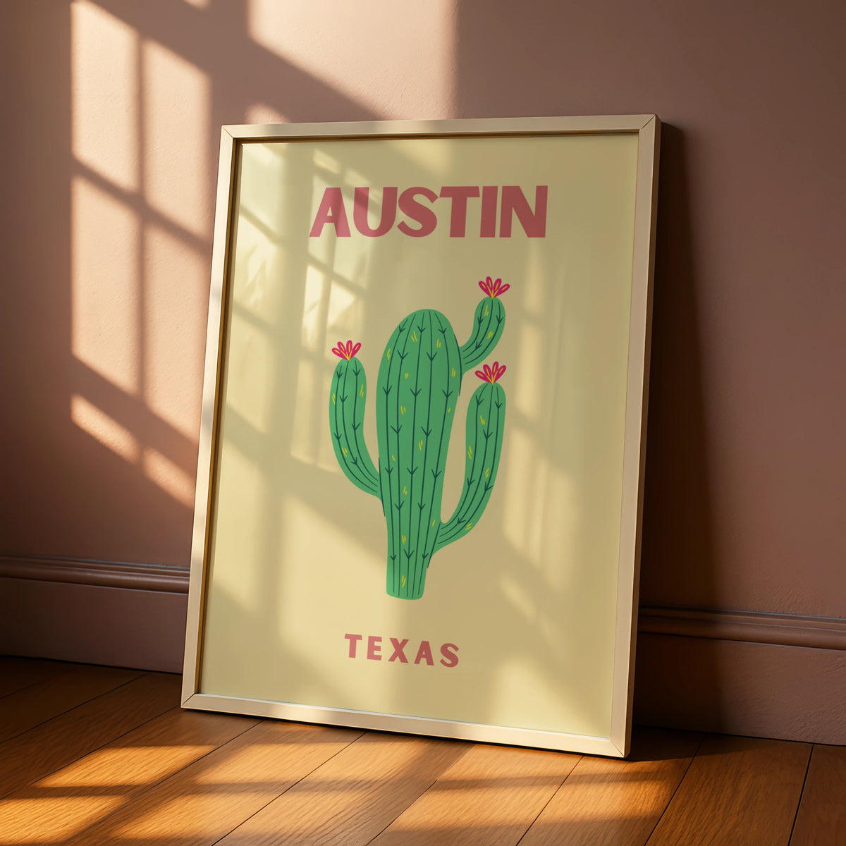 Austin Texas Travel Poster, Cactus Wall Art, Retro Texas Print, Southwestern Home Decor