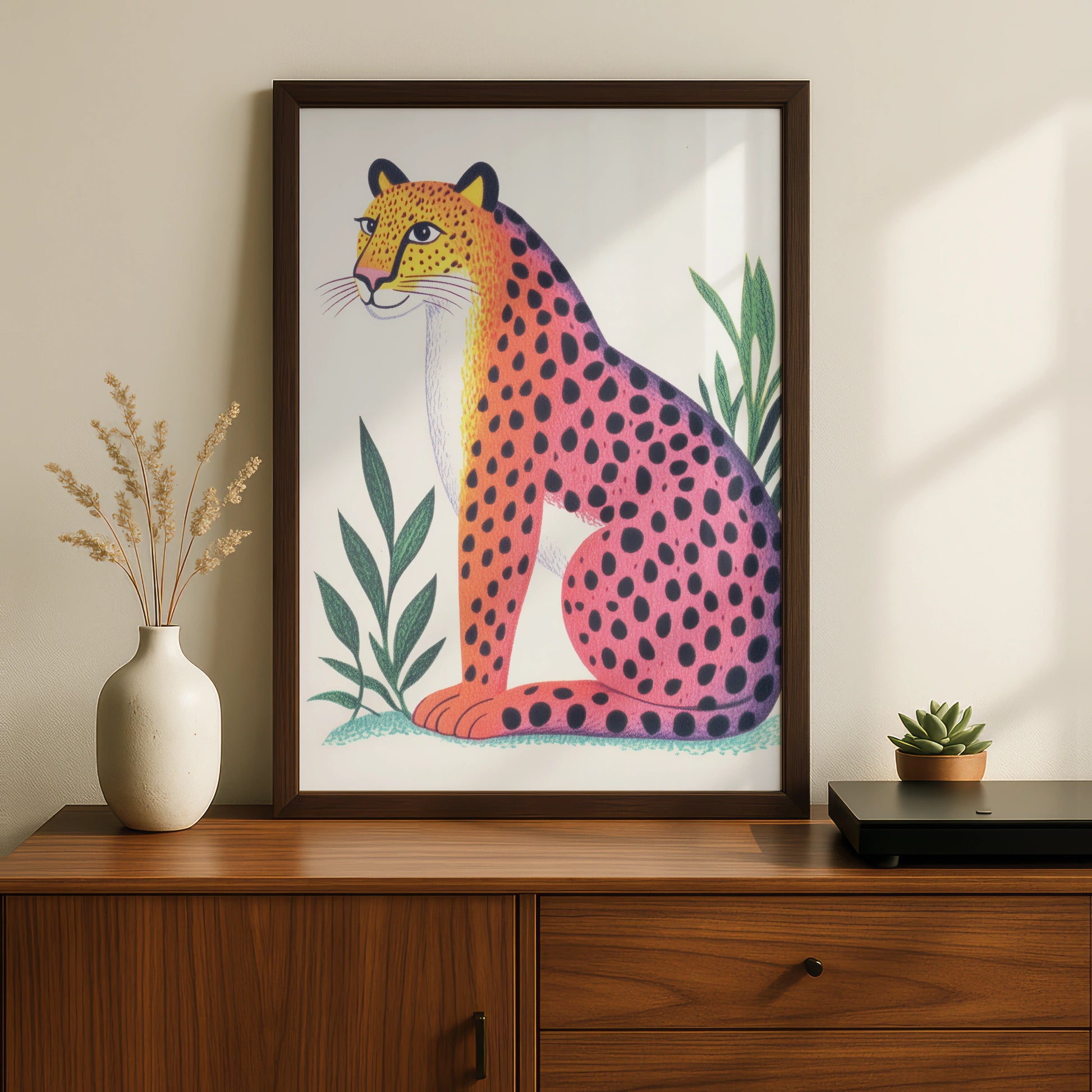 Colourful Cheetah Nursery Wall Art, Kids Animal Print, Jungle Safari Poster
