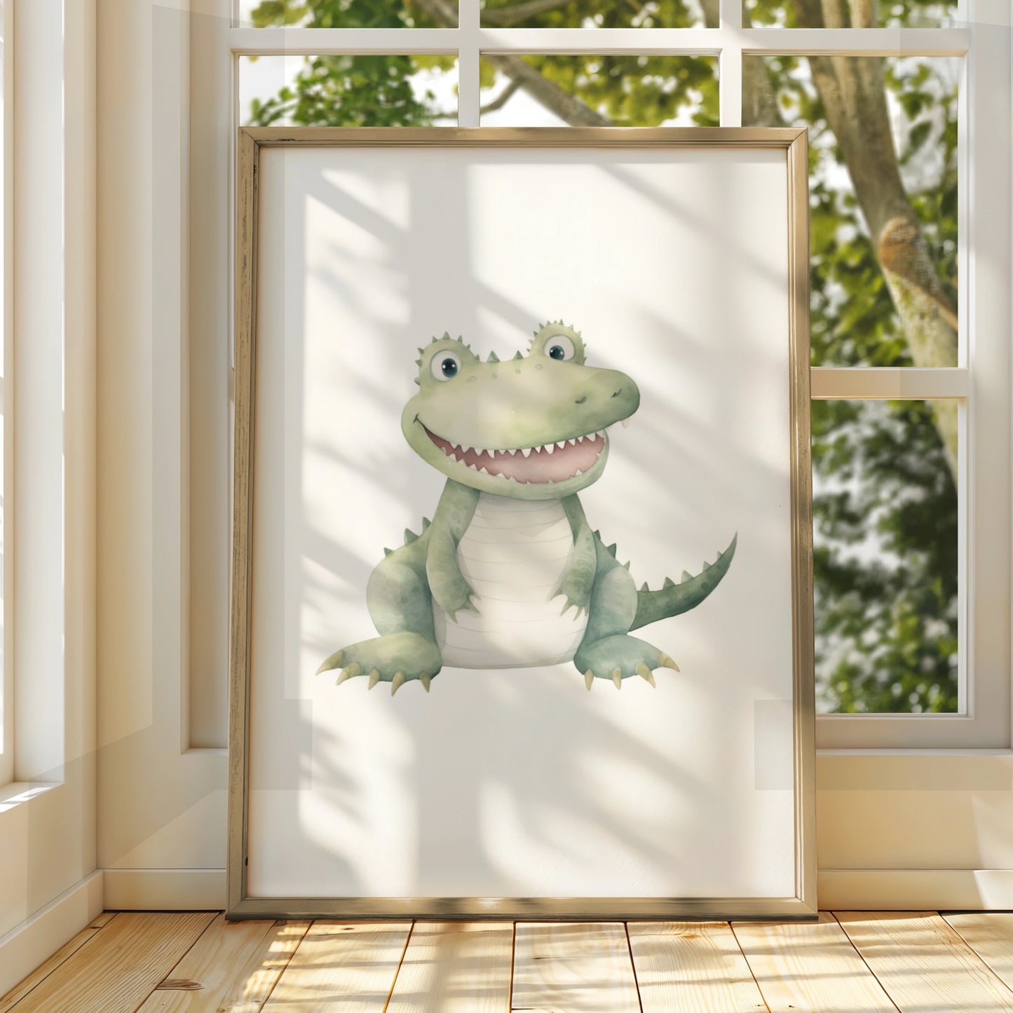 Cute Crocodile Nursery Wall Art, Watercolour Animal Poster, Kids Room Print, Baby Shower Gift