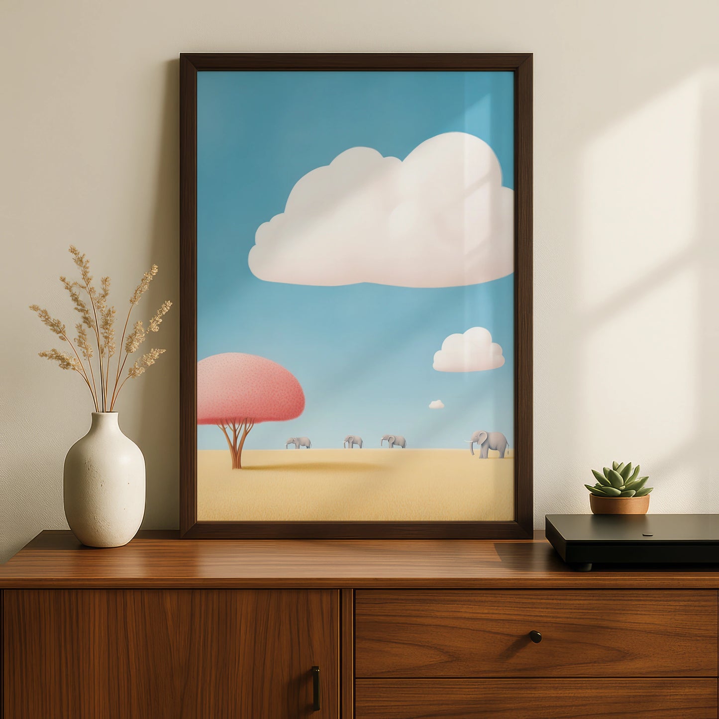 Elephant Nursery Wall Art, Safari Animal Print, Cute Kids Room Poster, Blue Pink