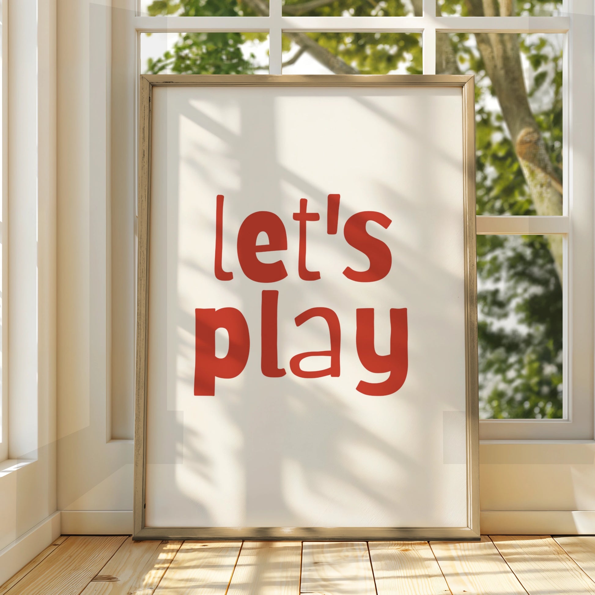 Let's Play Nursery Wall Art, Kids Room Poster, Red Playroom Print, Toddler Decor