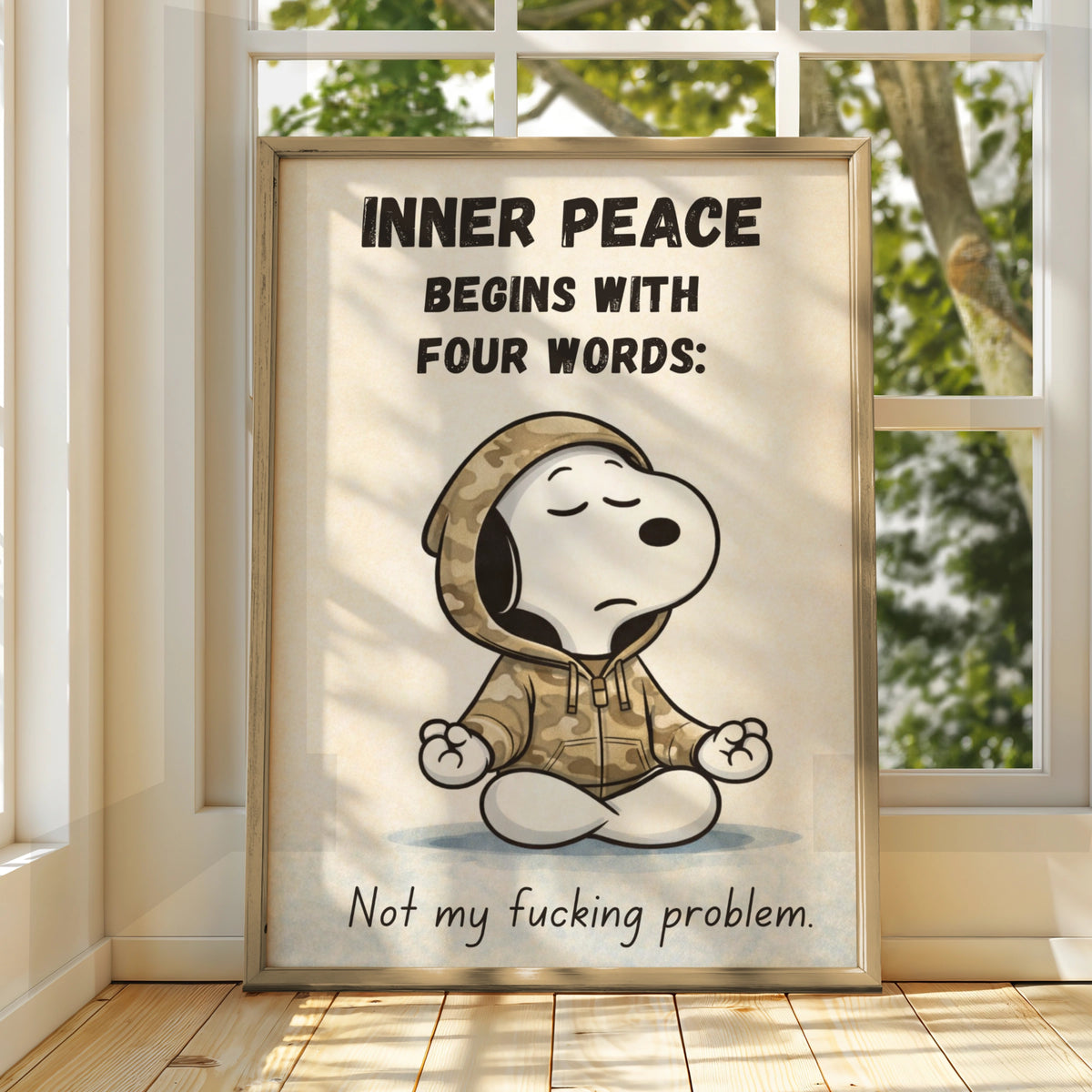 Meditating Dog Cartoon Poster, Funny Quote Print, Quirky Wall Art, Rude Humour Print