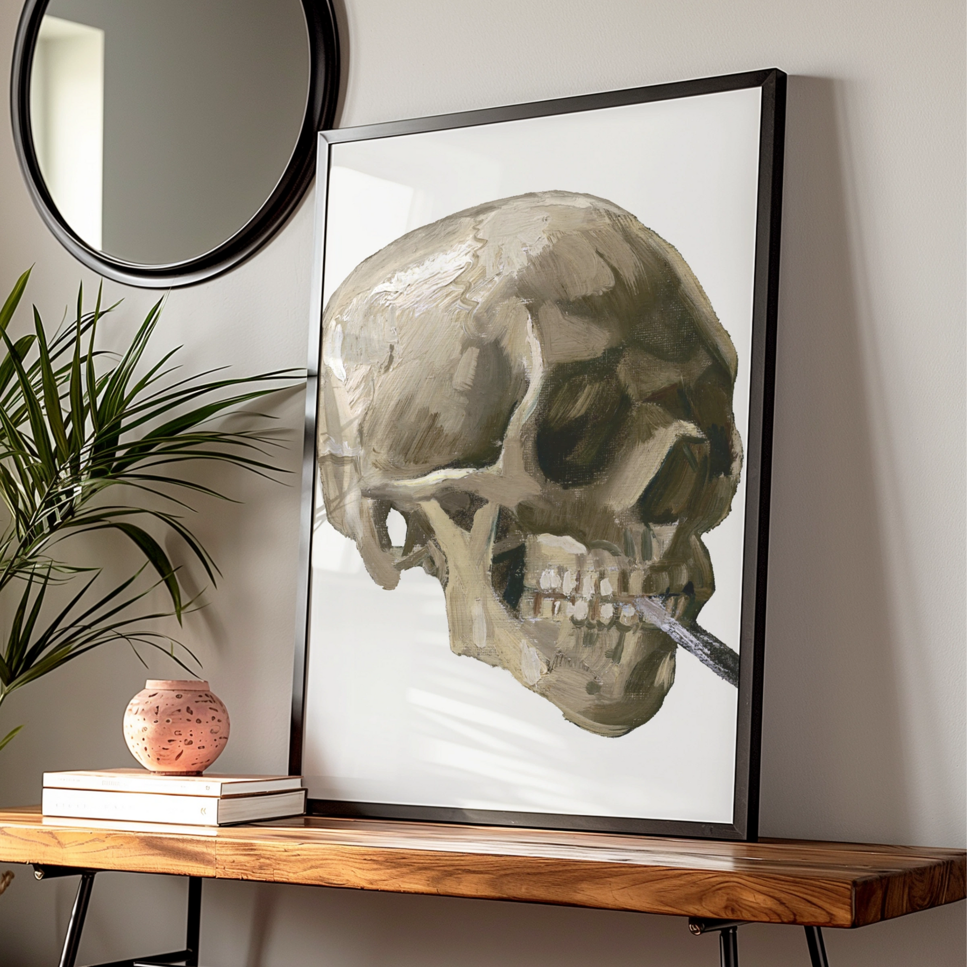 Skull With Cigarette Halloween Art Print, Van Gogh Skull Poster, Gothic Wall Art