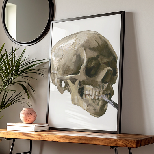 Skull With Cigarette Halloween Art Print, Van Gogh Skull Poster, Gothic Wall Art