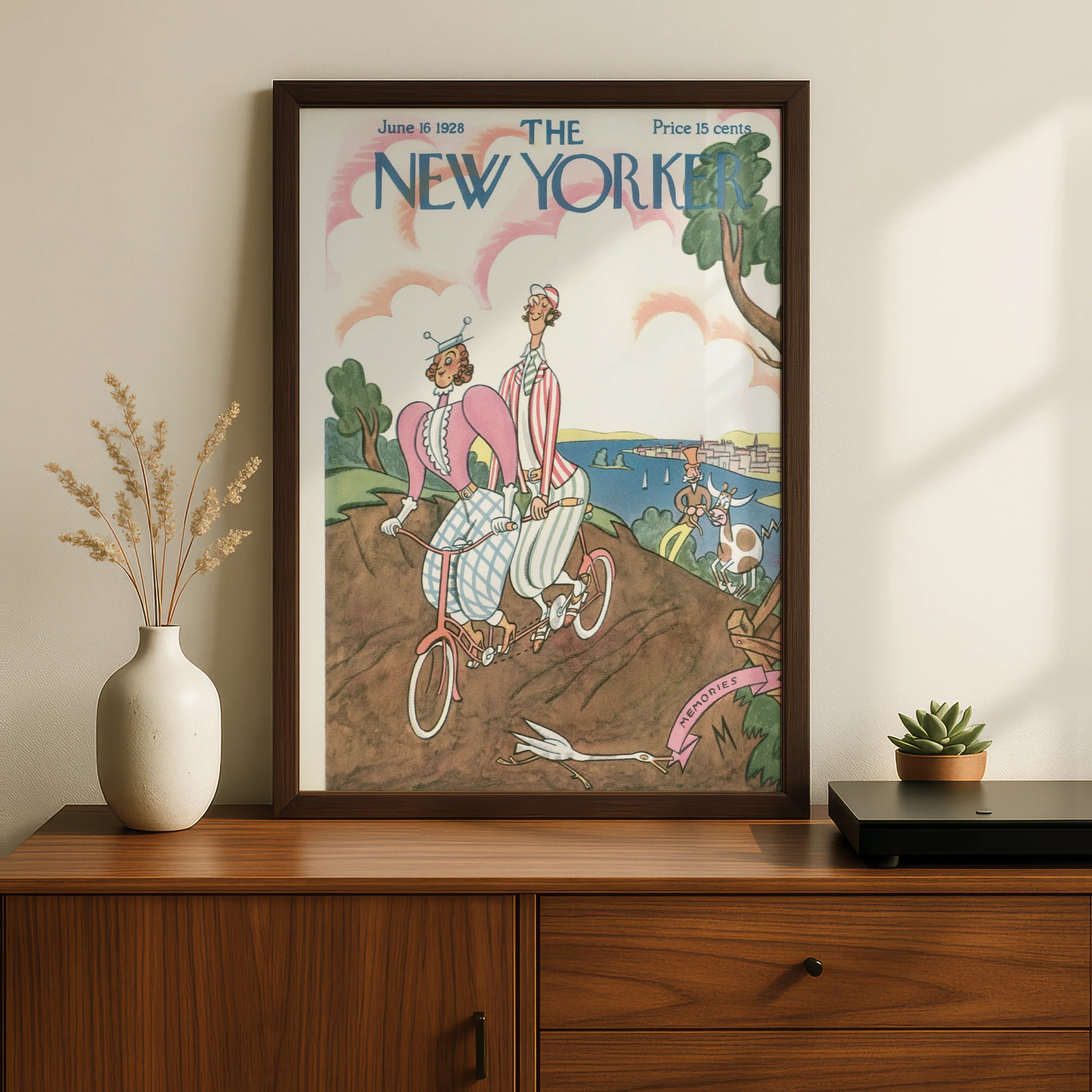 The New Yorker June 1928 Cover Poster, Vintage Cycling Couple Art Print, Retro Wall Art
