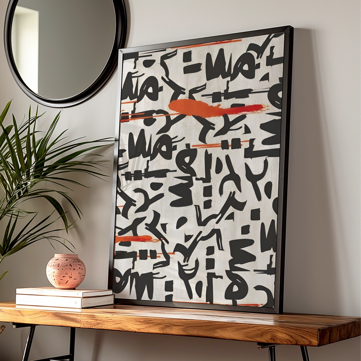 Abstract Graffiti Calligraphy Print, Black White Red Modern Wall Art Poster