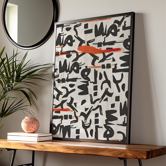 Abstract Graffiti Calligraphy Print, Black White Red Modern Wall Art Poster