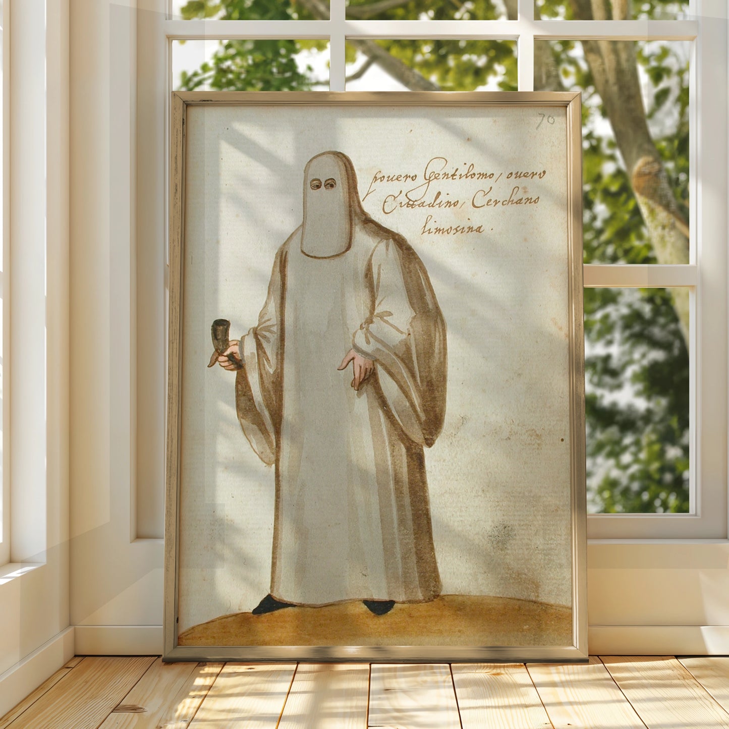 Halloween Ghost Figure Vintage Art Print, Antique Masked Figure Poster, Spooky Wall Art