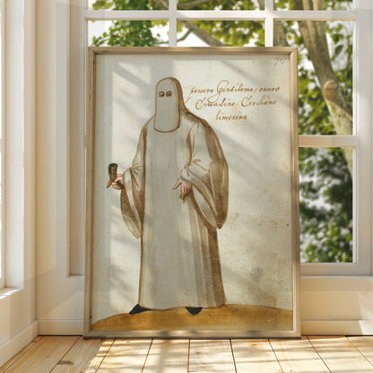 Halloween Ghost Figure Vintage Art Print, Antique Masked Figure Poster, Spooky Wall Art
