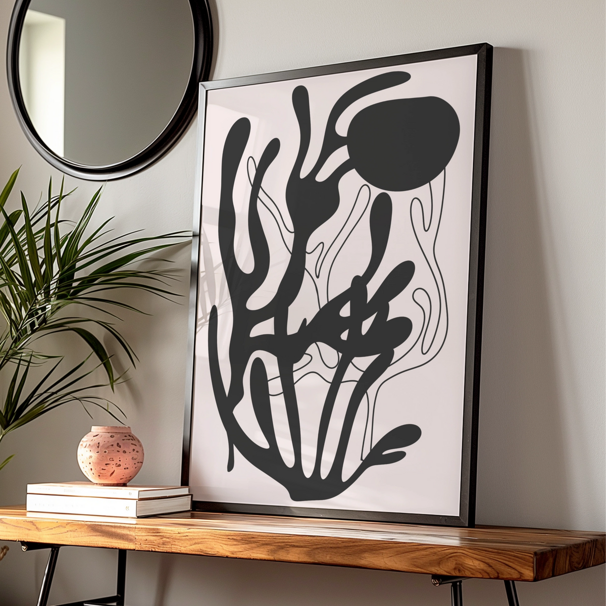 Henri Matisse Inspired Black Abstract Botanical Poster, Organic Shapes Wall Art Print