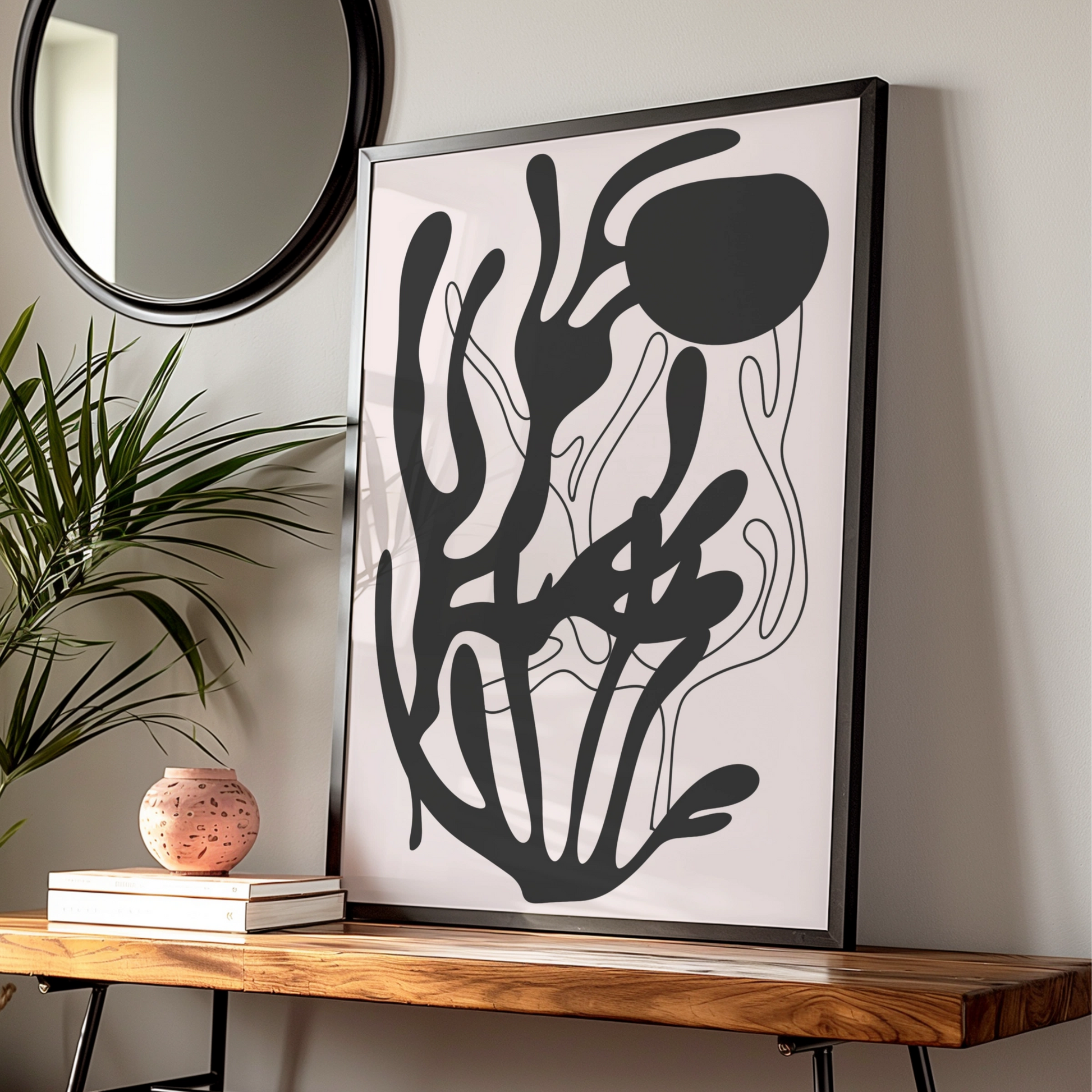 Henri Matisse Inspired Black Abstract Botanical Poster, Organic Shapes Wall Art Print