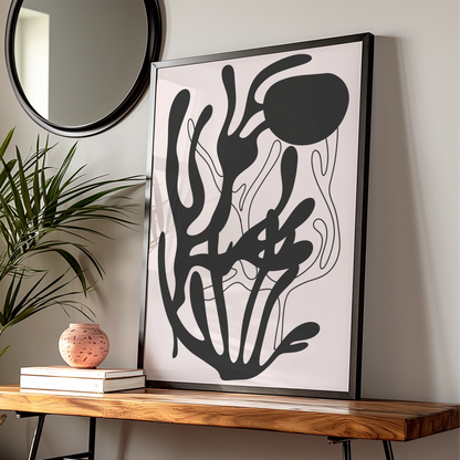 Henri Matisse Inspired Black Abstract Botanical Poster, Organic Shapes Wall Art Print