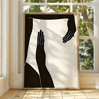 Female Figure Silhouette Print, Monochrome Wall Art, Minimalist Black White Poster, Modern Body Art