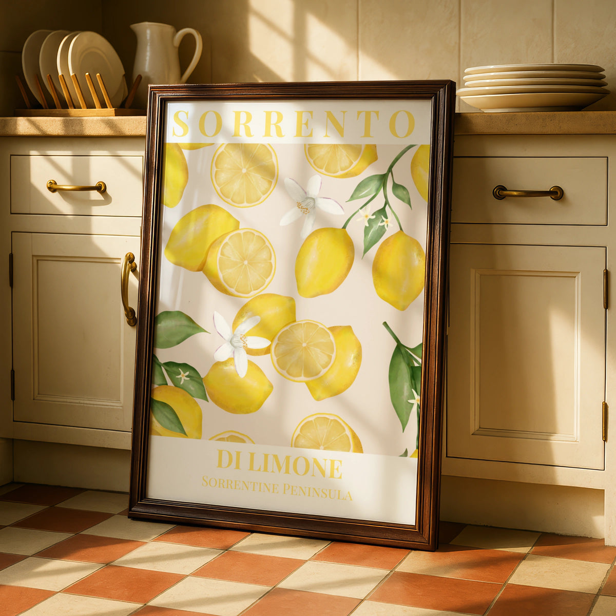 Sorrento Lemon Poster, Italian Maximalist Wall Art, Di Limone Kitchen Print, Yellow