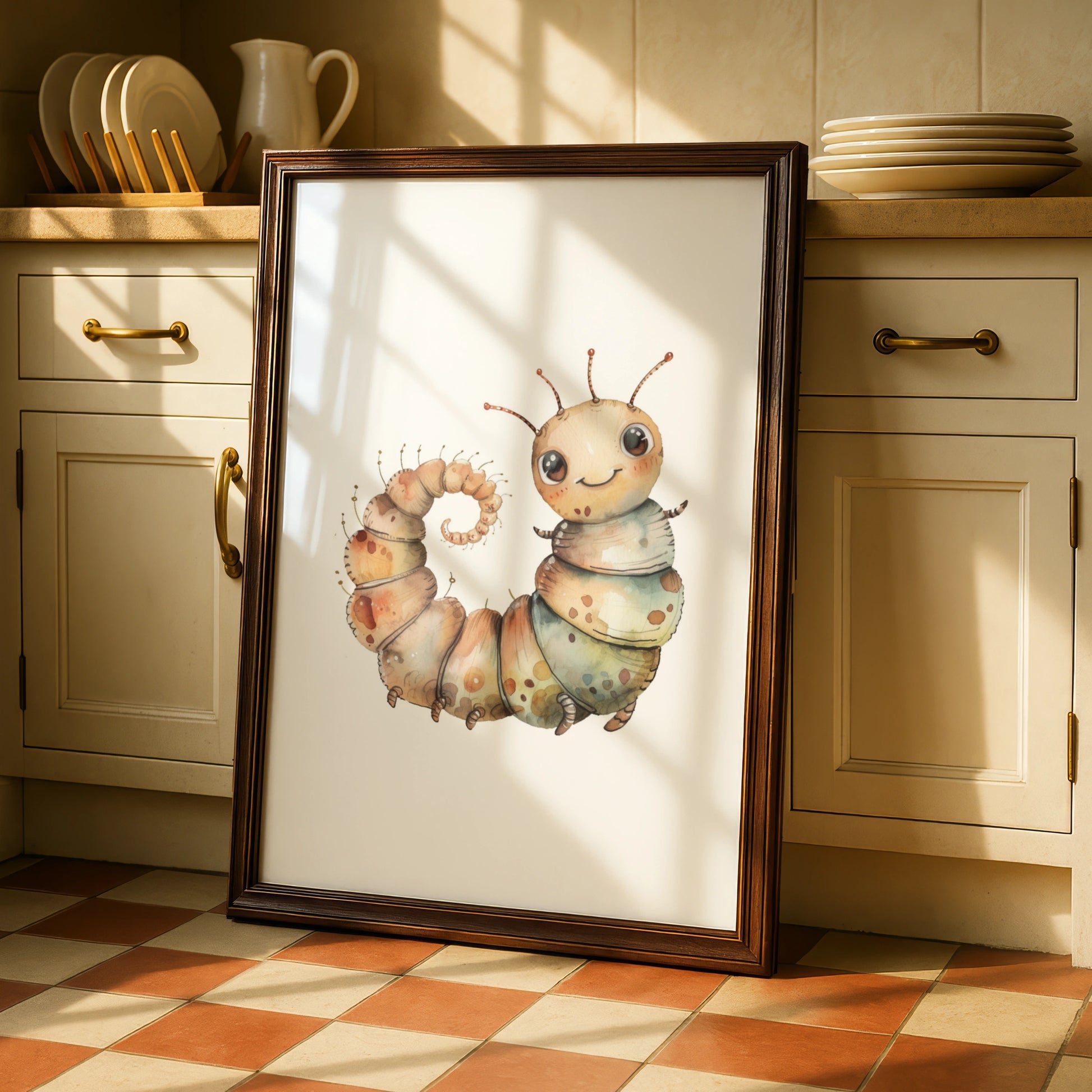 Cute Caterpillar Nursery Wall Art, Watercolour Bug Poster, Kids Room Insect Print, Baby Decor