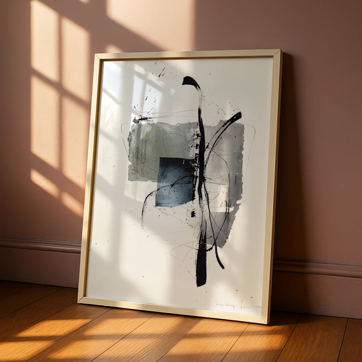 Abstract Monochrome Wall Art, Black Grey Ink Brush Print, Modern Contemporary Poster
