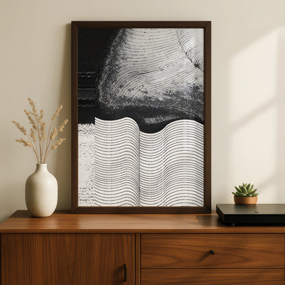 Abstract Wave Lines Monochrome Wall Art, Black and White Minimalist Print, Modern Poster