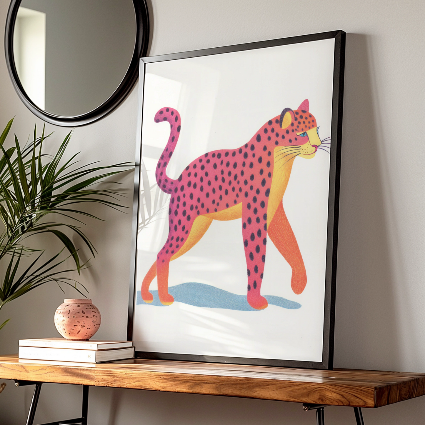 Pink Leopard Nursery Wall Art, Colourful Cheetah Print, Kids Animal Poster, Baby Room Decor