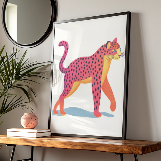Pink Leopard Nursery Wall Art, Colourful Cheetah Print, Kids Animal Poster, Baby Room Decor