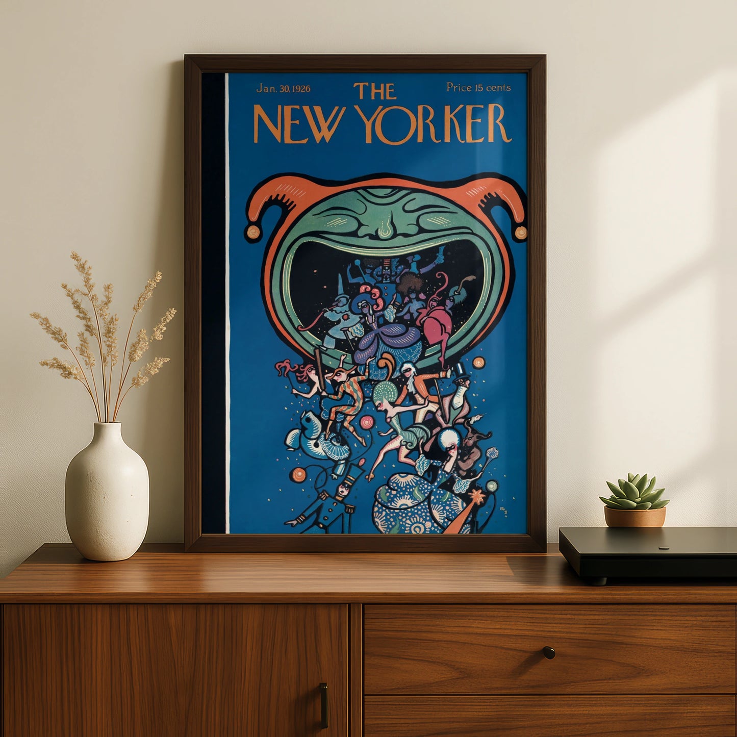 The New Yorker January 1926 Cover Poster, Vintage Jester Carnival Art Print, Blue Wall Art