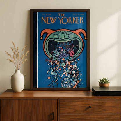 The New Yorker January 1926 Cover Poster, Vintage Jester Carnival Art Print, Blue Wall Art