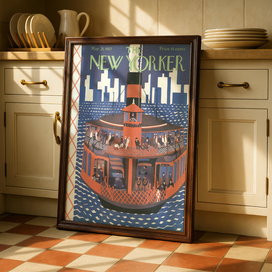 The New Yorker May 1927 Ferry Boat Poster, Vintage NYC Skyline Wall Art Print