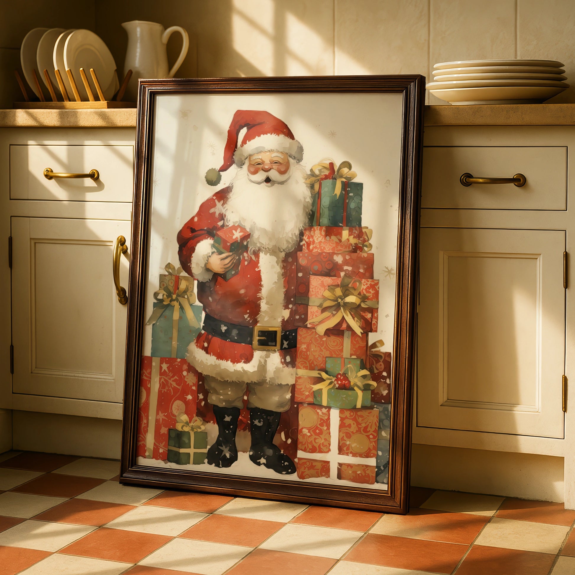 Santa Claus Christmas Poster, Vintage Father Christmas Wall Art, Festive Gifts Print