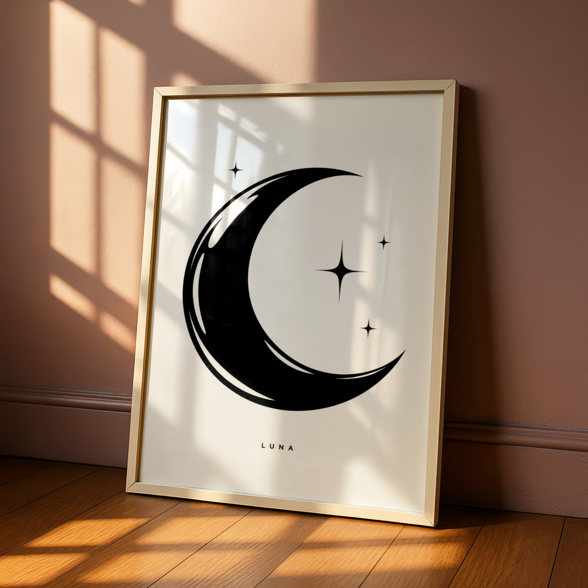 Luna Crescent Moon Print, Black and White Poster, Minimalist Star Wall Art, Celestial Monochrome