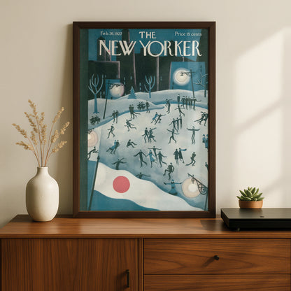 The New Yorker February 1927 Cover Poster, Vintage Ice Skating Winter Wall Art Print