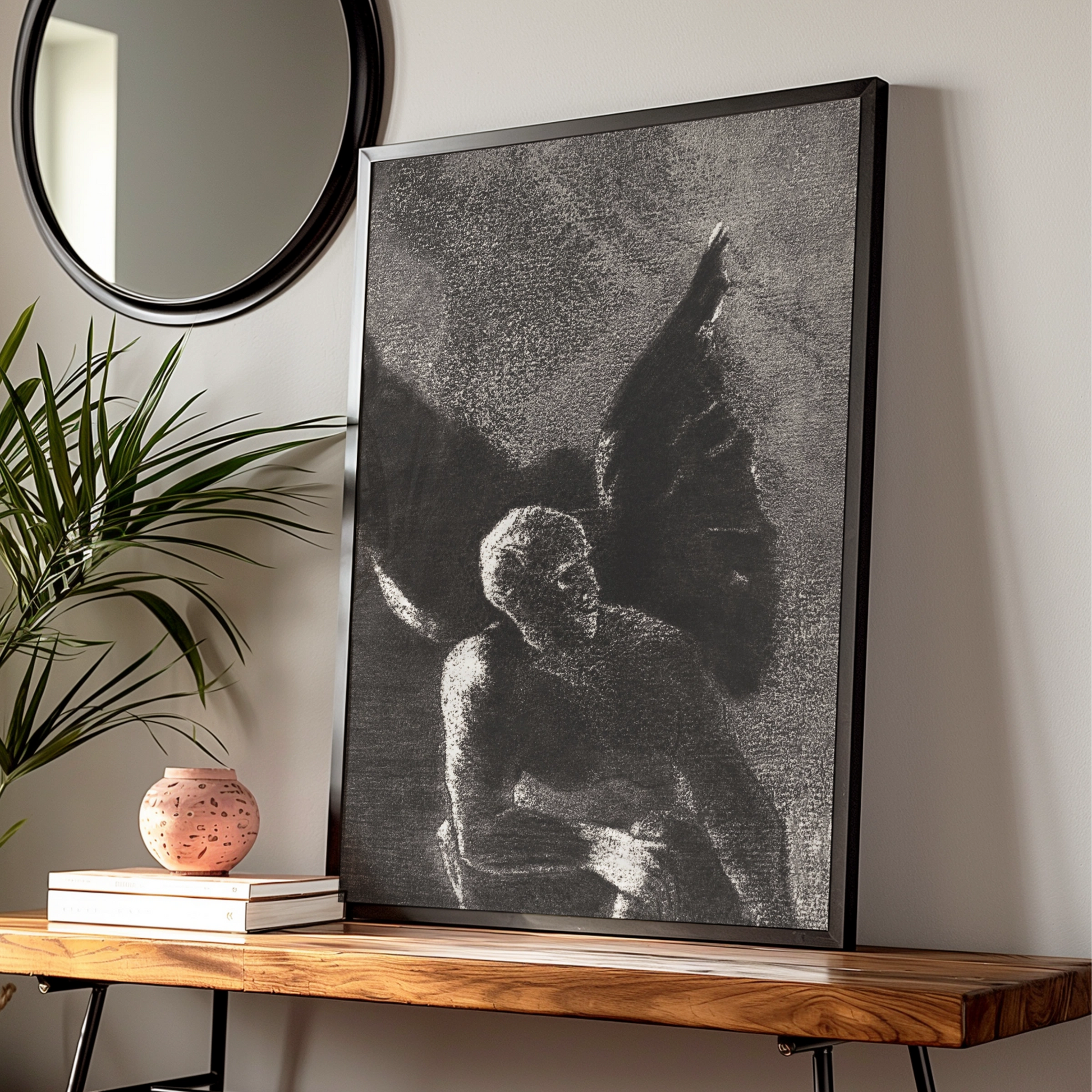 Dark Winged Demon Halloween Art Print, Gothic Black Wall Poster, Occult Fallen Angel