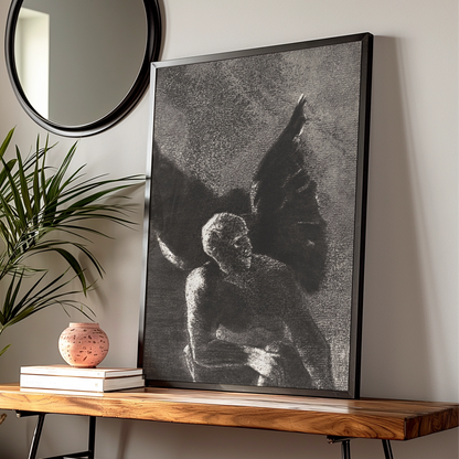 Dark Winged Demon Halloween Art Print, Gothic Black Wall Poster, Occult Fallen Angel