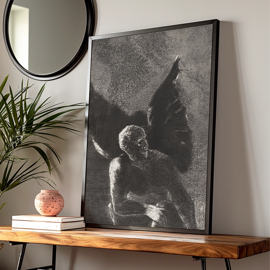 Dark Winged Demon Halloween Art Print, Gothic Black Wall Poster, Occult Fallen Angel