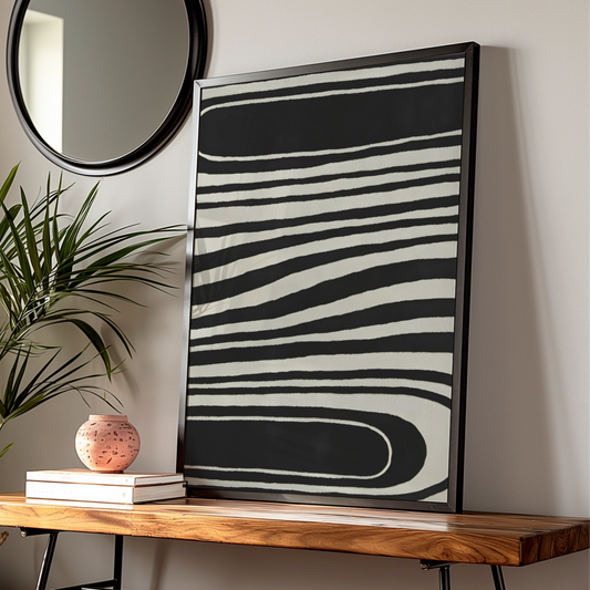 Monochrome Wave Lines Abstract Print, Black White Poster, Modern Minimalist Wall Art — Digital Download