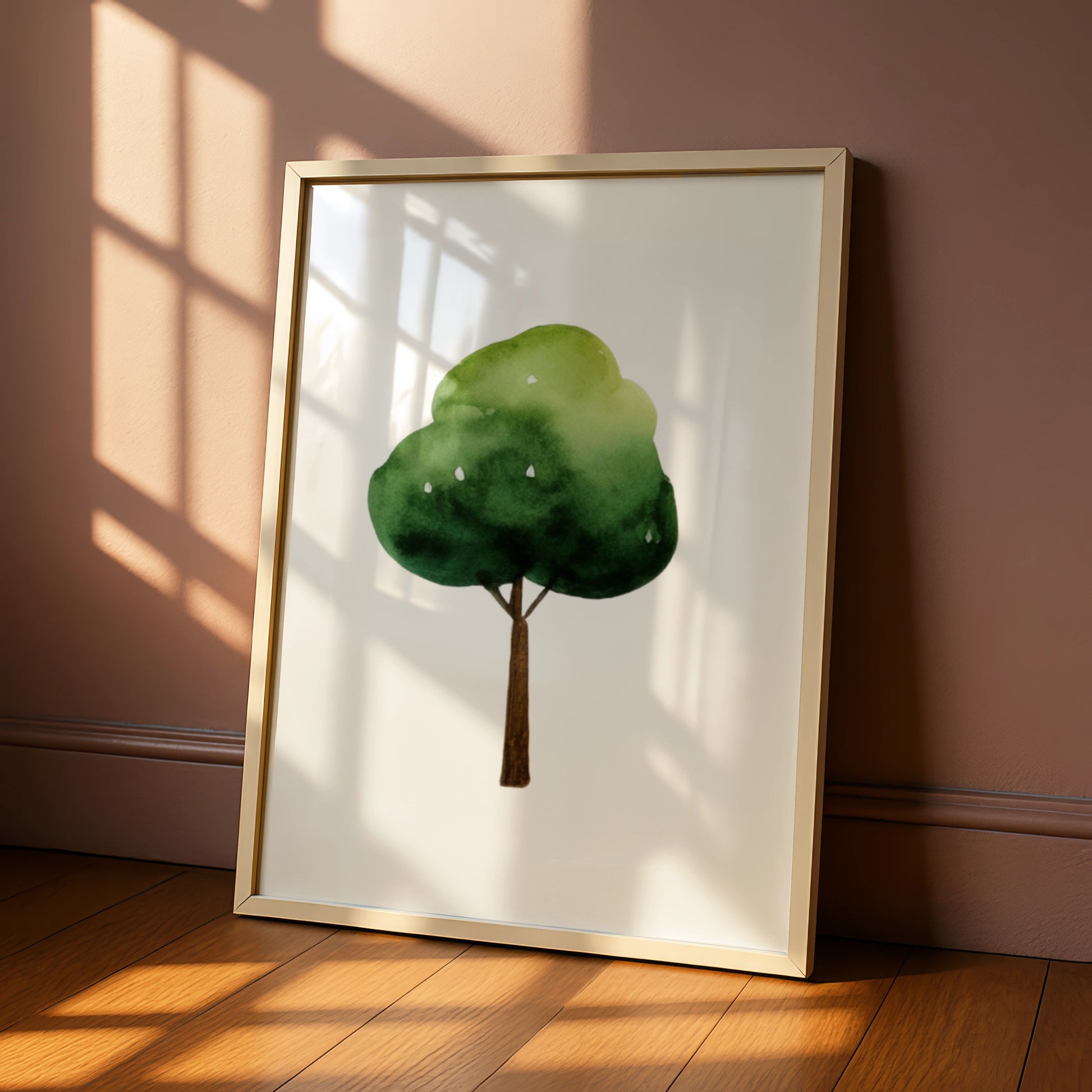 Watercolour Tree Nursery Wall Art, Green Nature Kids Room Poster, Children's Decor Print