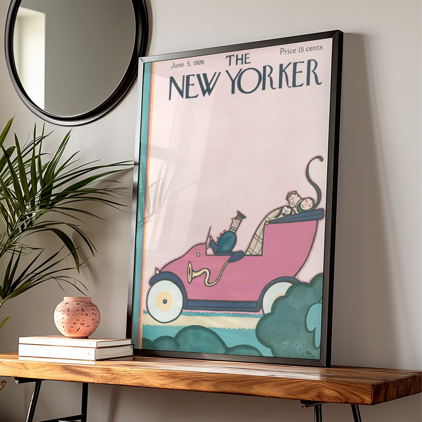 The New Yorker June 1926 Cover Art Poster, Vintage Pink Car Art Deco Print