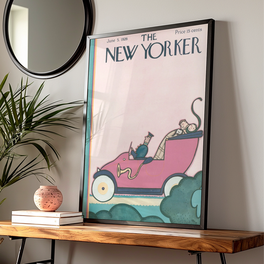 The New Yorker June 1926 Cover Art Poster, Vintage Pink Car Art Deco Print