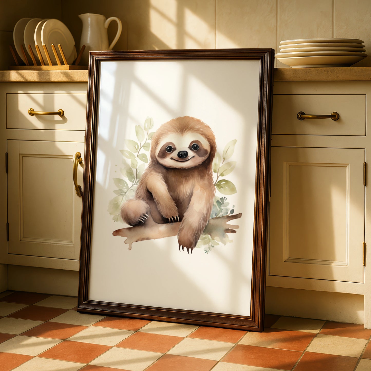 Cute Sloth Nursery Wall Art, Baby Animal Watercolour Poster, Kids Room Decor Print