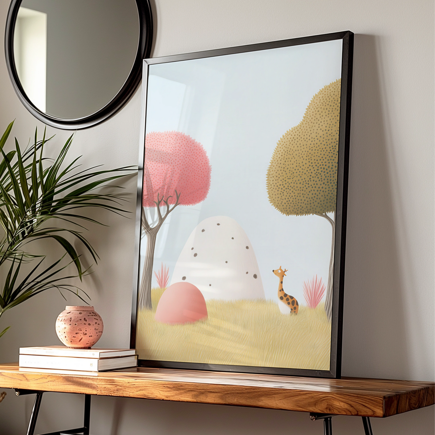 Giraffe Nursery Wall Art, Cute Animal Poster, Baby Room Print, Pastel Kids Decor