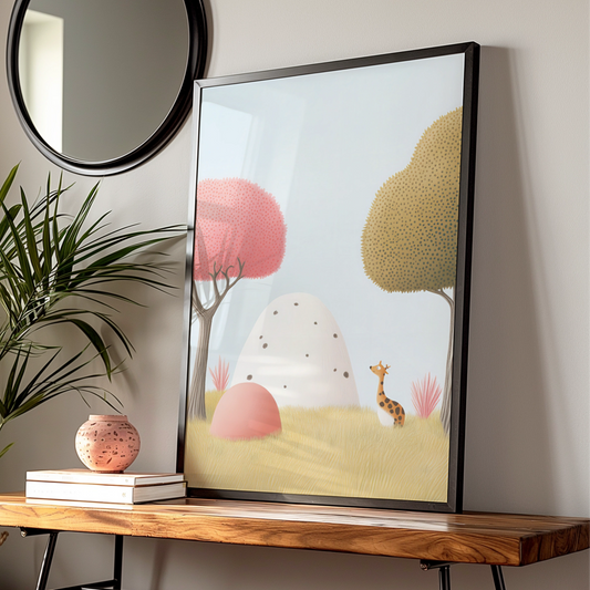 Giraffe Nursery Wall Art, Cute Animal Poster, Baby Room Print, Pastel Kids Decor