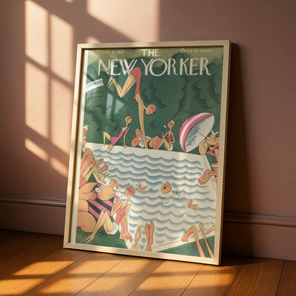 The New Yorker July 1927 Vintage Swimming Pool Cover Art Poster, Retro Summer Wall Art
